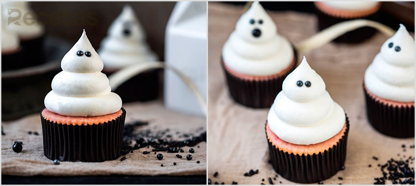 Cupcakes de fantasmas de fresa